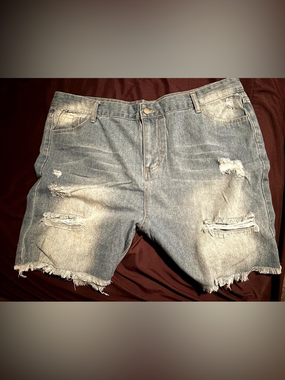 Plus Size Denim Shorts Size 20 High Waist Distressed Raw Hem 5” Inseam Blue nwot